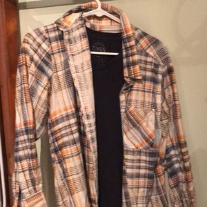 American Sweetheart plaid shirt with navy v-neck